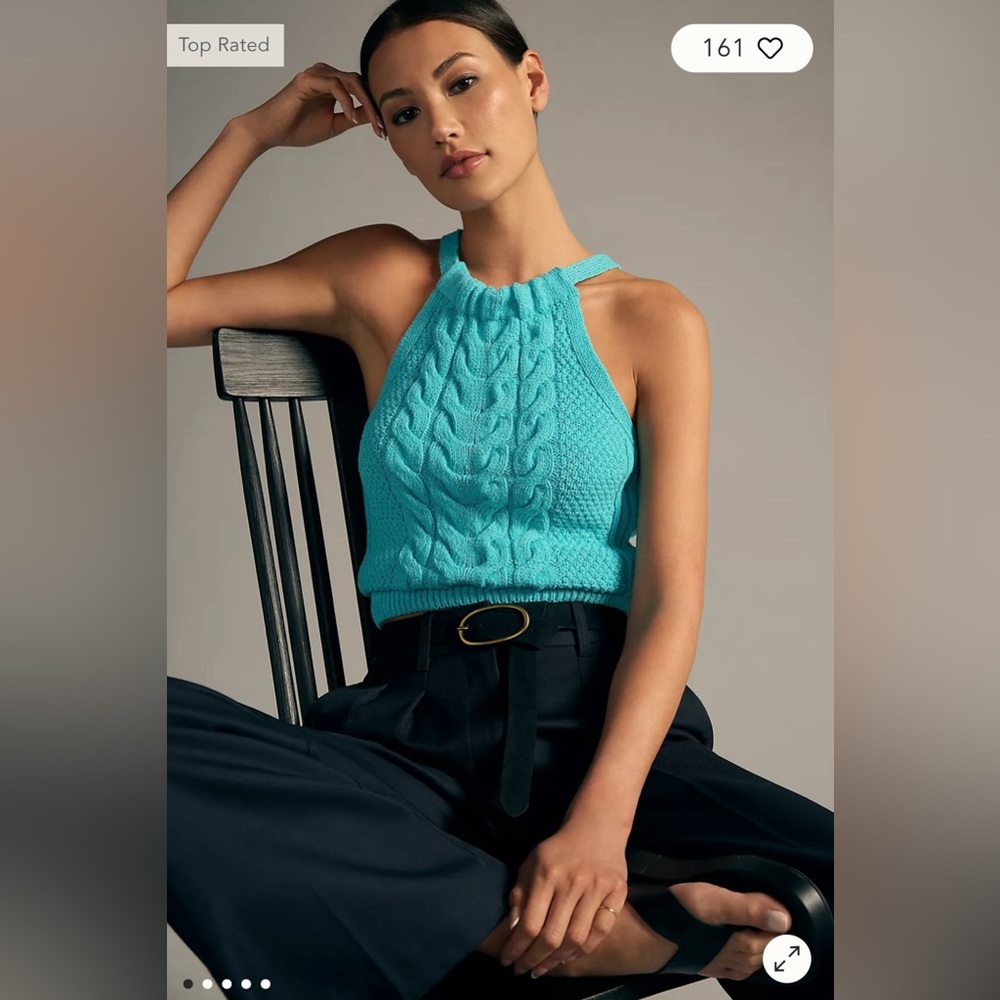 Anthropologie Turquoise Cable Knit Halter Tank